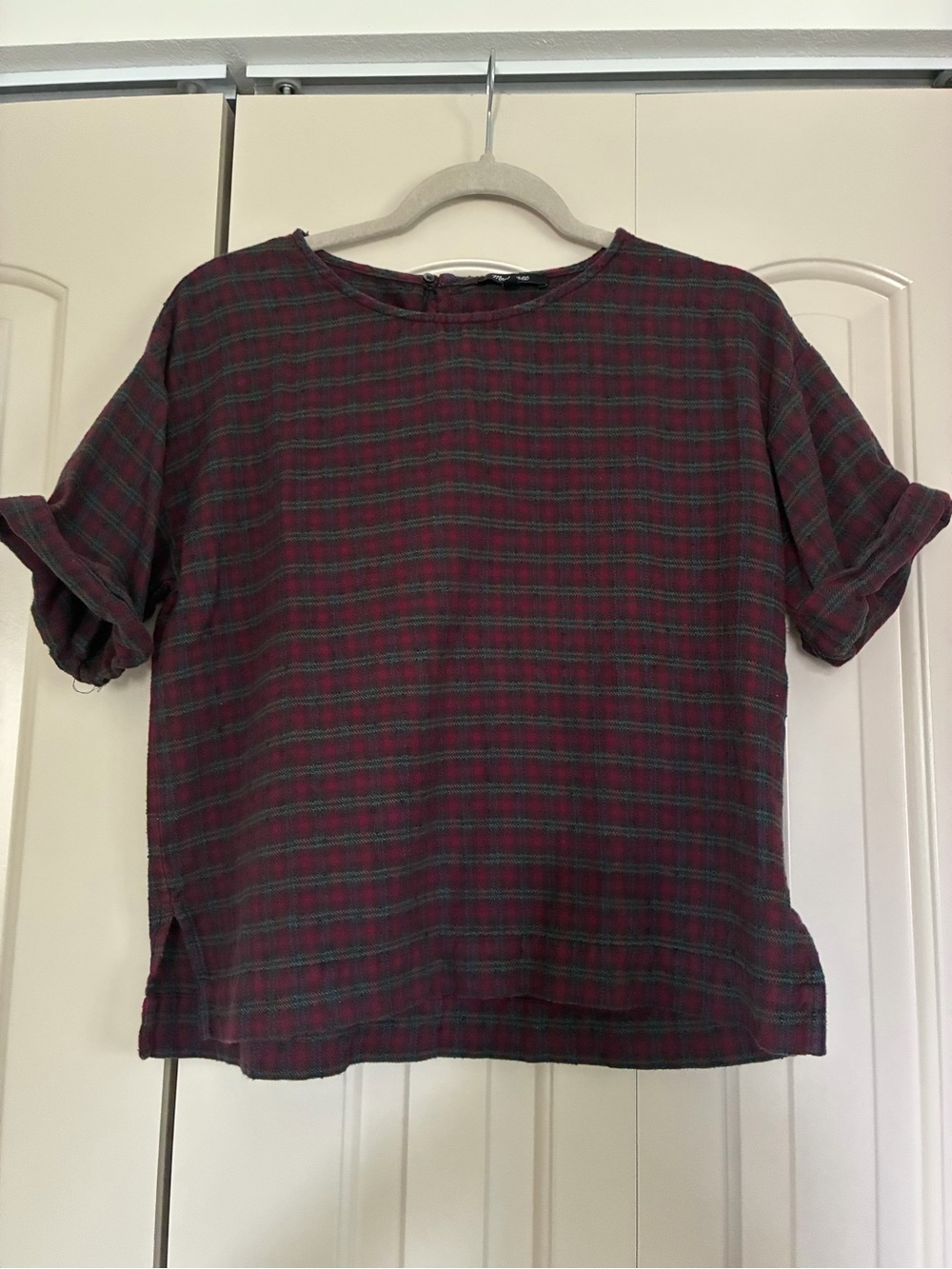 Madewell Red and Green Plaid Short-Sleeve Top